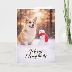 Pembroke Welsh Corgi Kerstsneeuwman Feestdagen Kaart