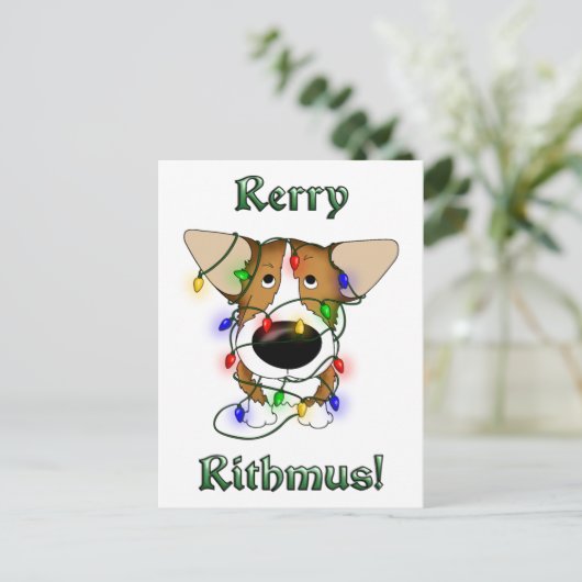 Pembroke Welsh Corgi kerstverlichting Feestdagenkaart (Staand voorkant)