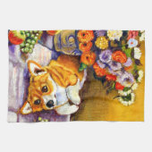 Pembroke Welsh Corgi Kitchen Towel Floral Theedoek (Horizontaal)
