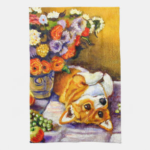 Pembroke Welsh Corgi Kitchen Towel Floral Theedoek