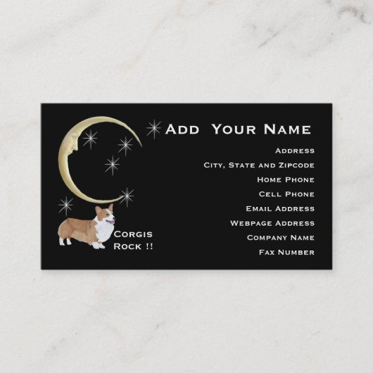 Pembroke Welsh Corgi met Moon en Stars Visitekaartje (Voorkant)