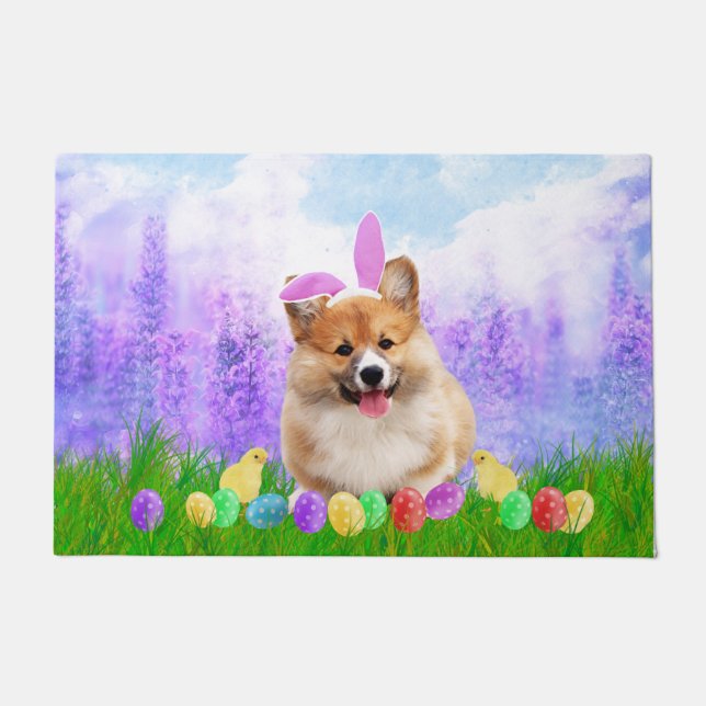Pembroke Welsh Corgi met Paaseieren Bunny Chick Deurmat (Voorkant)