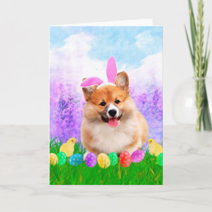 Pembroke Welsh Corgi met Paaseieren Bunny Chick Feestdagen Kaart