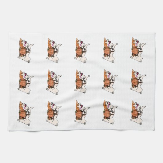 Pembroke Welsh Corgi met pompoenen keukenhanddoek (Horizontaal)