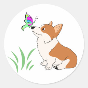 Pembroke Welsh Corgi met vlinder Ronde Sticker