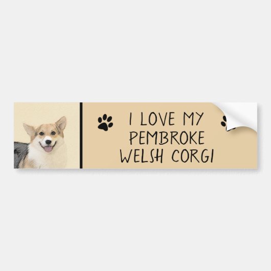 Pembroke Welsh Corgi Painting - Original Dog Art Bumpersticker (Voorkant)