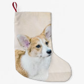 Pembroke Welsh Corgi Painting - Original Dog Art Kleine Kerstsok (Voorkant)