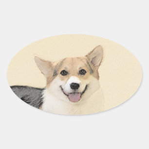 Pembroke Welsh Corgi Painting - Original Dog Art Ovale Sticker