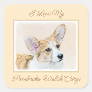 Pembroke Welsh Corgi Painting - Original Dog Art S Vierkante Sticker
