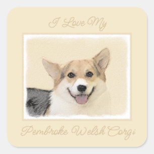 Pembroke Welsh Corgi Painting - Original Dog Art S Vierkante Sticker