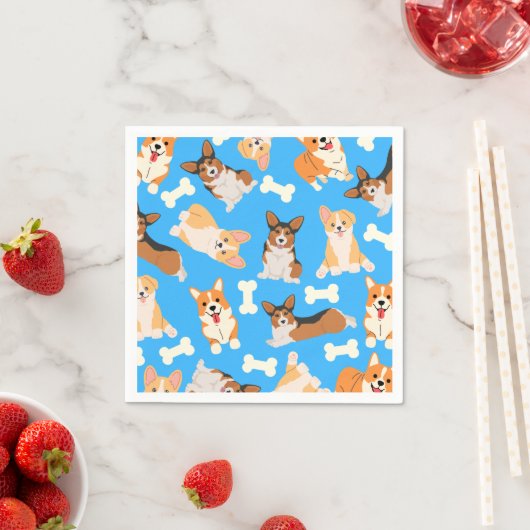 Pembroke Welsh Corgi Pattern Blue Servet (Insitu)