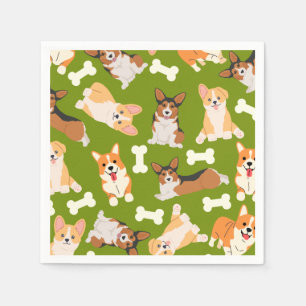 Pembroke Welsh Corgi Pattern Green Servet