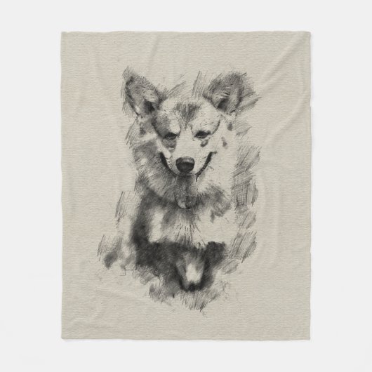 Pembroke Welsh Corgi Pencil Sketch Fleece Deken (Voorkant)