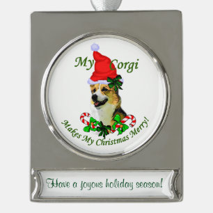 Pembroke Welsh Corgi Persoonlijke Kerstmis Verzilverd Banner Ornament