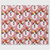 Pembroke Welsh Corgi Pink Cartoon Wrapping Paper Cadeaupapier (Vlak)