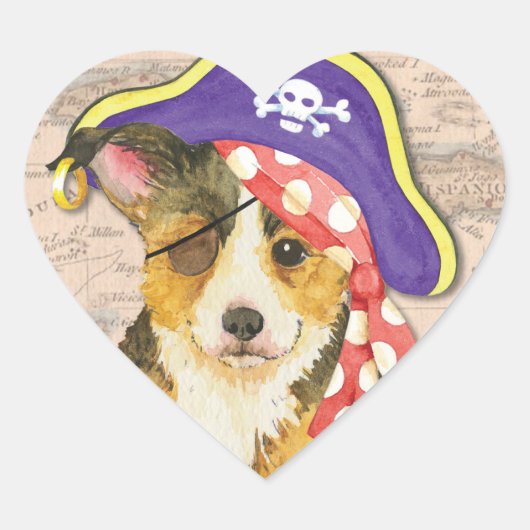 Pembroke Welsh Corgi Pirate Hart Sticker (Voorkant)