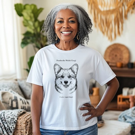 Pembroke Welsh Corgi Portrait Black Line Illustrat T-shirt