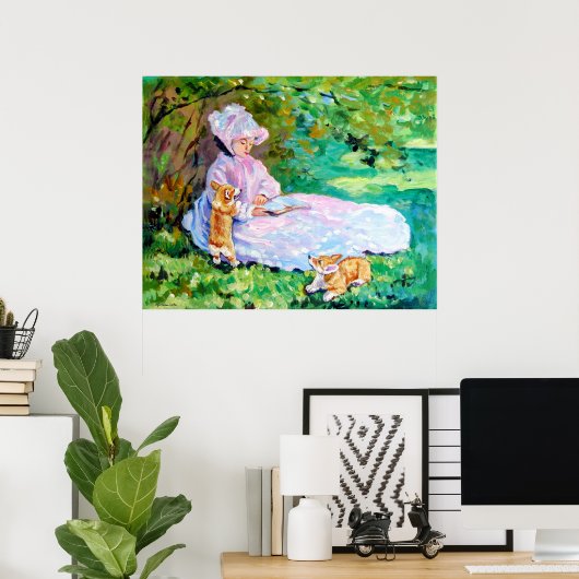 Pembroke Welsh Corgi Print Springtime (Thuiskantoor)