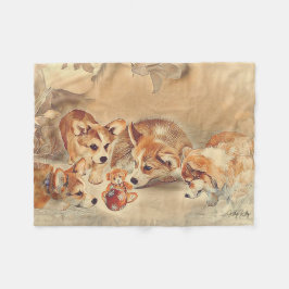 Pembroke Welsh Corgi Puppies Fleece Deken