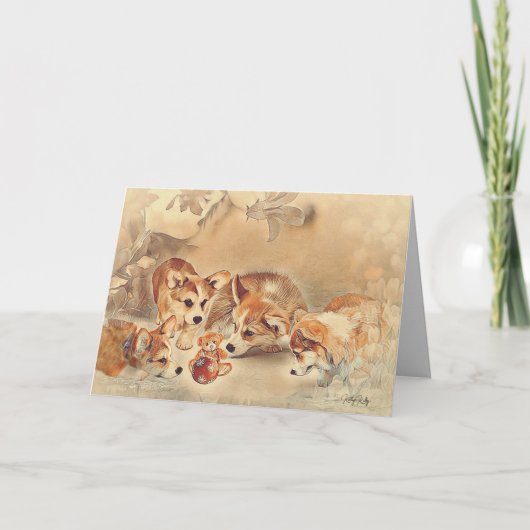 Pembroke Welsh Corgi Puppies Kaart (Voorkant)