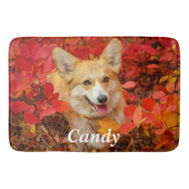 Pembroke Welsh Corgi Puppy Dog in Red Leaves Badmat
