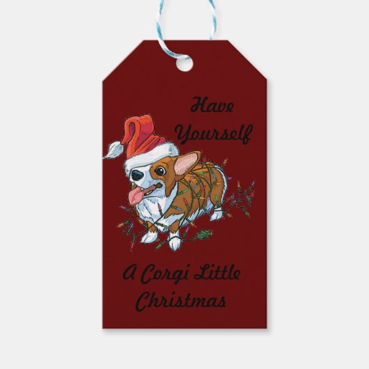 Pembroke Welsh Corgi Puppy Kerst Kerstverlichting Cadeaulabel (Voorkant)
