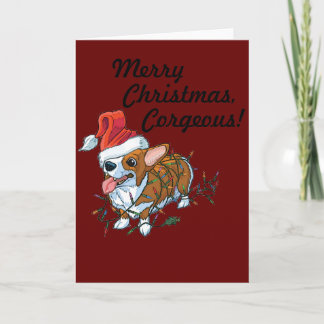 Pembroke Welsh Corgi Puppy Kerst Kerstverlichting Feestdagen Kaart