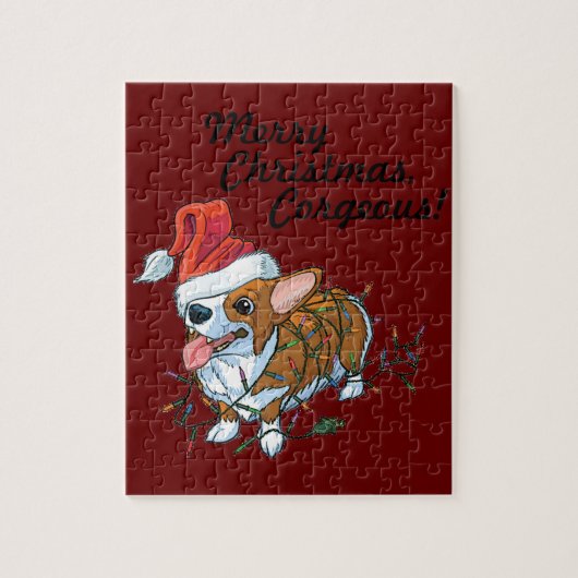 Pembroke Welsh Corgi Puppy Kerstmis Lights Legpuzzel (Verticaal)