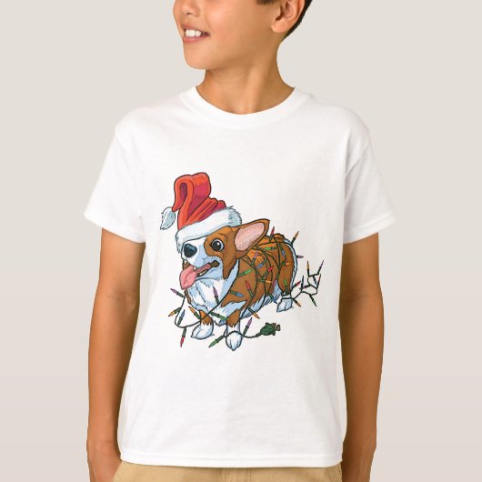 Pembroke Welsh Corgi Puppy Kerstmis Lights T-shirt (Voorkant)
