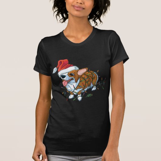 Pembroke Welsh Corgi Puppy Kerstmis Lights T-shirt (Voorkant)