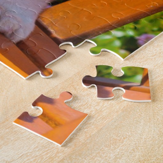 Pembroke Welsh Corgi puppy zit in de parkbank Legpuzzel (Zijkant)