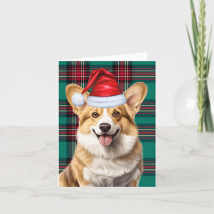 Pembroke Welsh Corgi Red Green Plaid Christmas Feestdagen Kaart