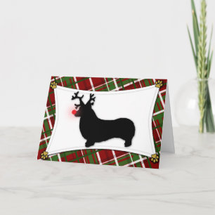 Pembroke Welsh Corgi Rendier Christmas Kaart