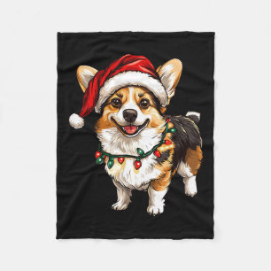 Pembroke Welsh Corgi Santa Christmas Tree Lights X Fleece Deken