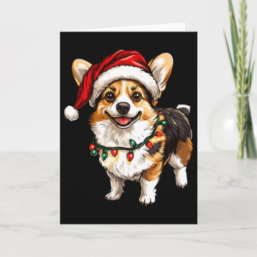 Pembroke Welsh Corgi Santa Christmas Tree Lights X Kaart (Voorkant)