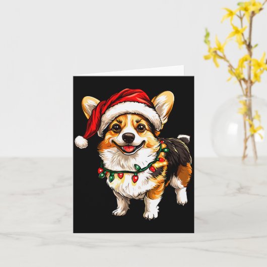Pembroke Welsh Corgi Santa Christmas Tree Lights X Kaart (Gele Bloem)