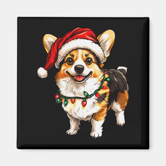 Pembroke Welsh Corgi Santa Christmas Tree Lights X Magneet (Voorkant)