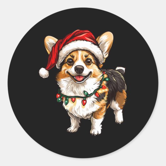 Pembroke Welsh Corgi Santa Christmas Tree Lights X Ronde Sticker (Voorkant)