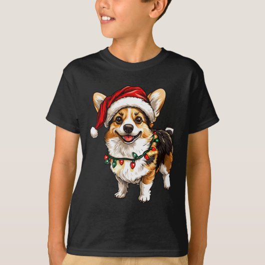 Pembroke Welsh Corgi Santa Christmas Tree Lights X T-shirt (Voorkant)