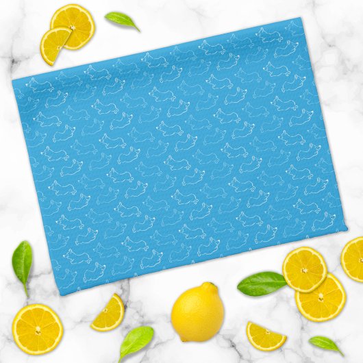 Pembroke Welsh Corgi Schattige Pattern Blauwgroen Theedoek