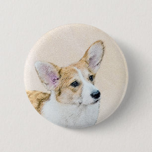Pembroke Welsh Corgi Schilderij - Originele Honden Ronde Button 5,7 Cm
