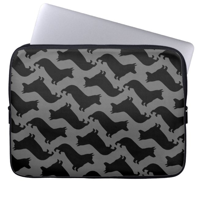 Pembroke Welsh Corgi Silhouet Patroon Laptop Sleeve (Voorkant)