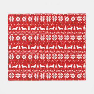 Pembroke Welsh Corgi Silhouettes Kerstfeestdag Fleece Deken