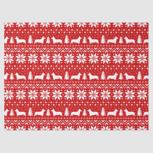 Pembroke Welsh Corgi Silhouettes Kerstpatroon Tissuepapier (Voorkant)