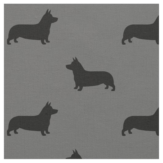 Pembroke Welsh Corgi Silhouettes Pattern Grey Stof (Close Up)