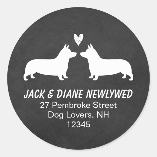 Pembroke Welsh Corgi Silhouettes Retouradres Ronde Sticker (Voorkant)