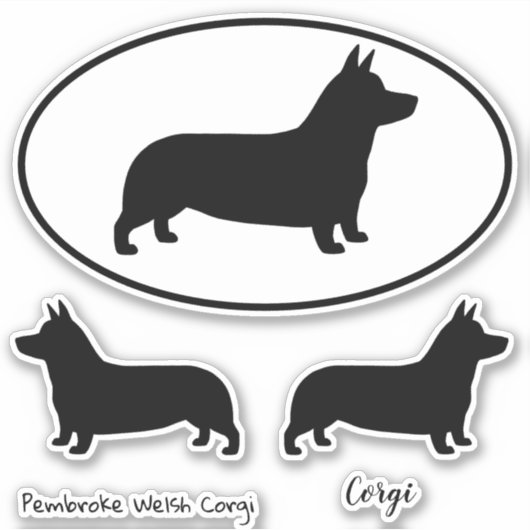 Pembroke Welsh Corgi Silhouettes Vinyl Sticker Set (Voorkant)