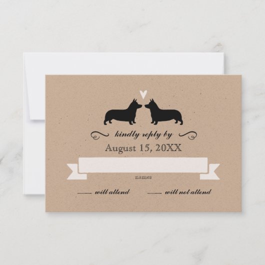 Pembroke Welsh Corgi Silhouettes Wedding RSVP (Voorkant)