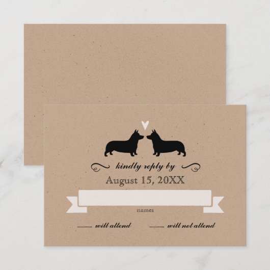 Pembroke Welsh Corgi Silhouettes Wedding RSVP (Voorkant / Achterkant)