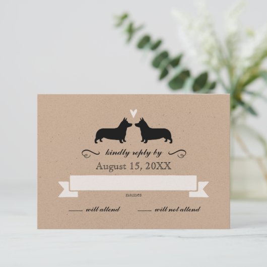 Pembroke Welsh Corgi Silhouettes Wedding RSVP (Staand voorkant)